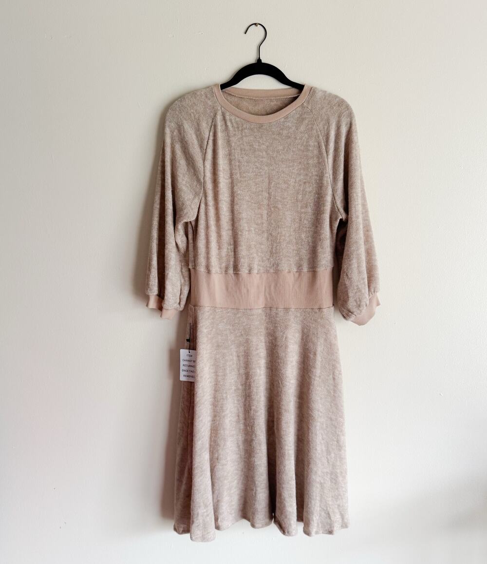Joyfolie Mia Joy Tan Brown Banded Waist Lined Sweater Dress - XL